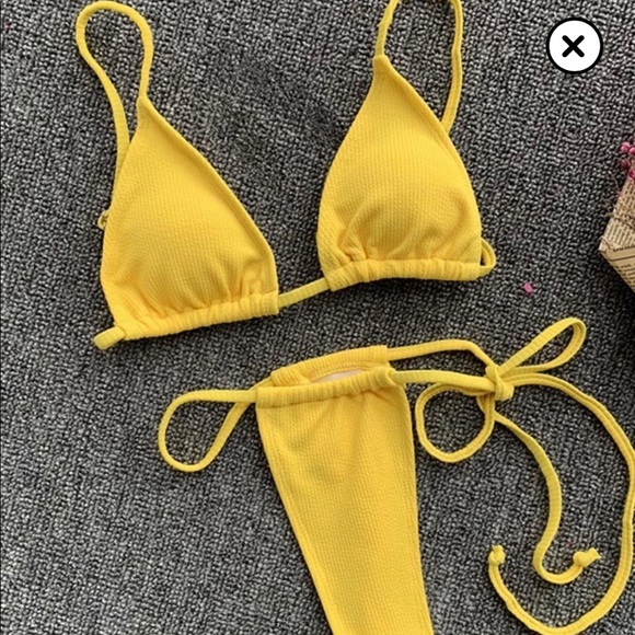 Yellow Rib Laceup Micro Triangle Bikini - Picture 3 of 5